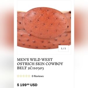 Wild West Ostrich Skin Cowboy Belt - Cognac Brown. Mens Size 36 Leather Belt